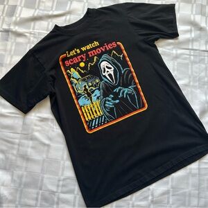 Scream Ghost Face “Let’s watch scary movies” Black Graphic T-Shirt